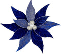 Hollyone 3PCS Poinsettia Christmas Flowers Artificial 11" Large Velvet Blue Glitter Poinsettia Flowers Christmas Tree Ornaments Floral Picks for Tree Wreath Garland Vase Table Centerpiece Home Decor