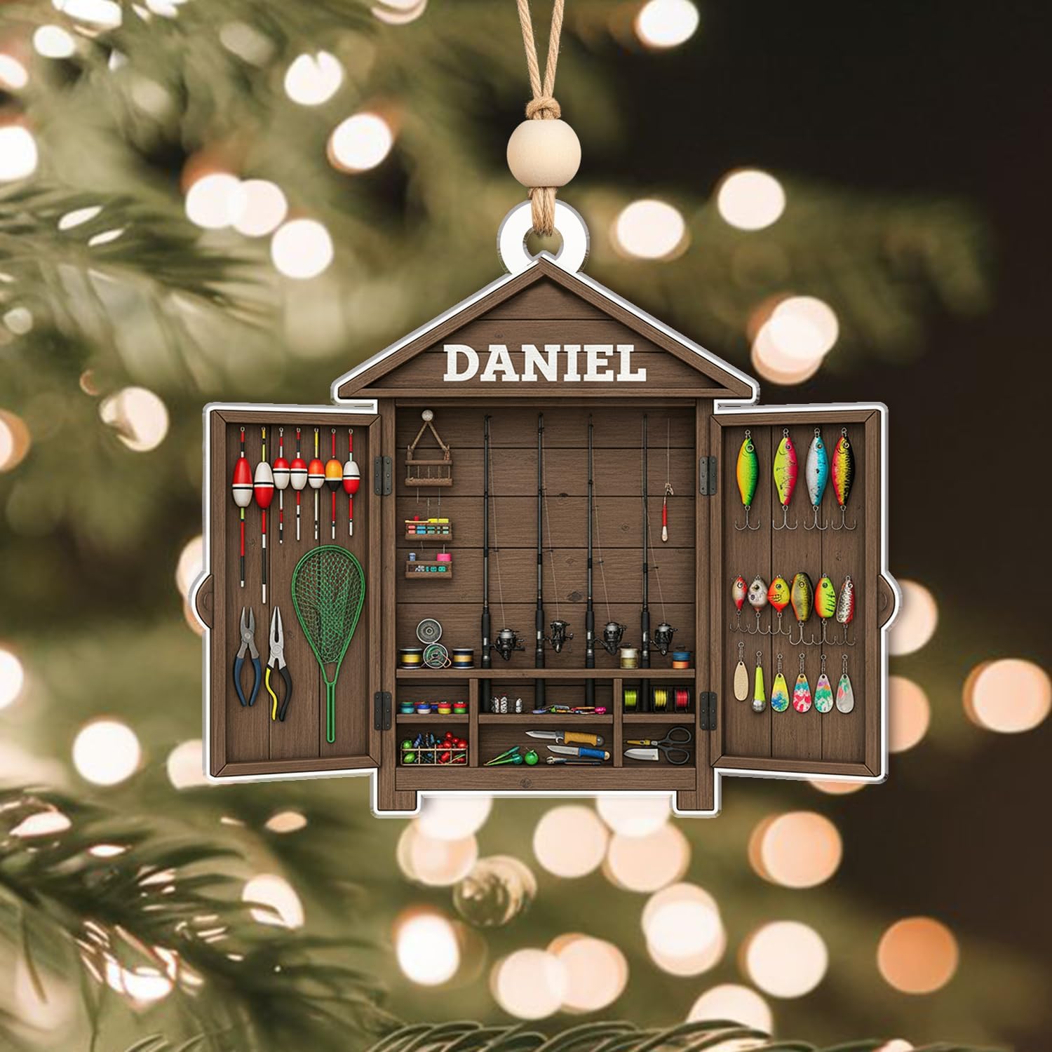 Personalized Fishing Ornament - Fisherman Tackle Box Ornaments Christmas Tree Decor - Outdoor Sportsman Hanging Xmas Decorations Gift for Anglers, Dads & Camping Lovers