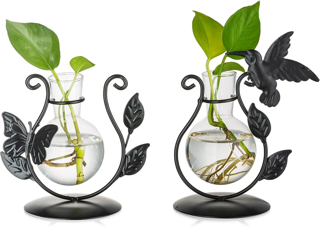Glasseam Unique Propagation Stations: Set of 2 Glass Terrarium for Indoor Plants Cute Hydroponic Bulb Planter Propagated Plant Jars Propogation Station Vase for Women Mom Plant Lovers