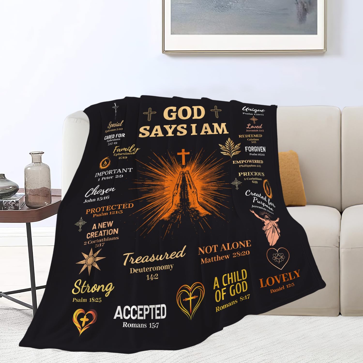 Bible Verse Blanket Spiritual Prayer Christian Faith Throw Inspirational God Says I Am Scripture Religious Gifts for Women Men Adults Girls Soft Cozy Plush Fuzzy Fleece Blanket Decor 50''X60''
