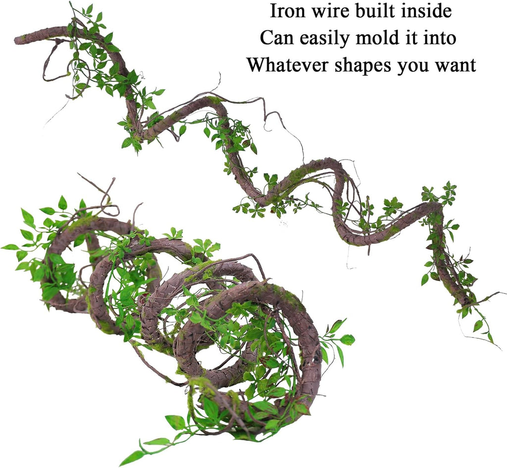 71inch Artificial Posable Tree Branches Hanging Bendable Moss Greenery Garland Faux Tree Vines Twigs Ivy Leaves for Reptiles Climb Outdoor Halloween Canopy Wedding Home Wall Porch Mantel Decoration