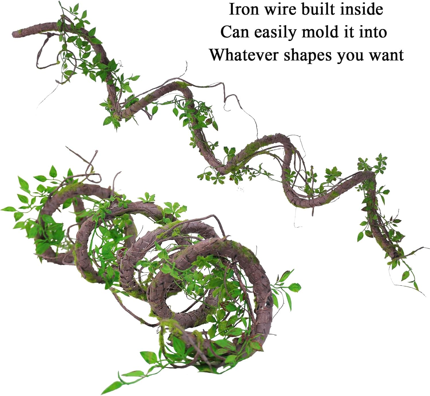 71inch Artificial Posable Tree Branches Hanging Bendable Moss Greenery Garland Faux Tree Vines Twigs Ivy Leaves for Reptiles Climb Outdoor Halloween Canopy Wedding Home Wall Porch Mantel Decoration