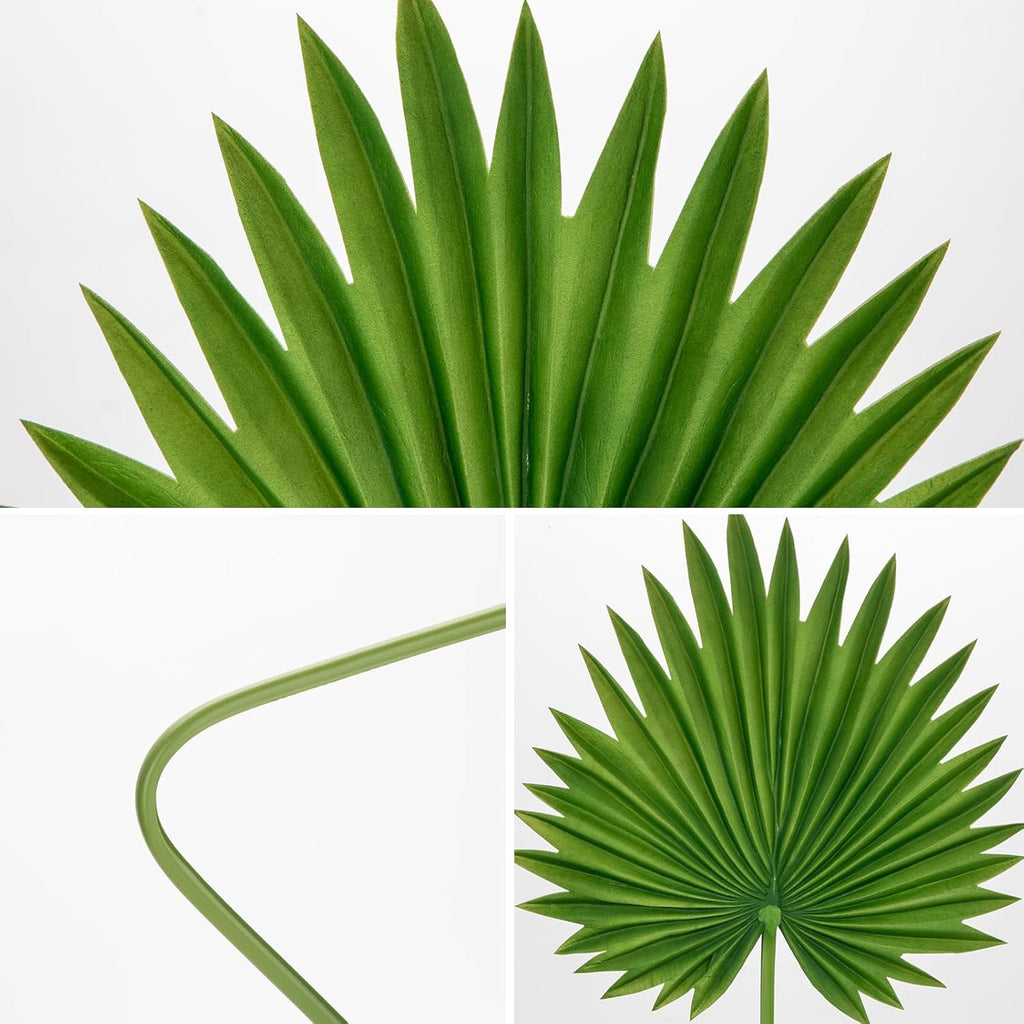 Large Pu Foam Green Artificial Palm Leaves Faux Palm Tropical Leaves Fake Palm Fronds for DIY Wedding Bouquets Fake Leaves for Centerpieces Arrangements Bridal Shower Palm Leaf for Home Decor-3 Pcs