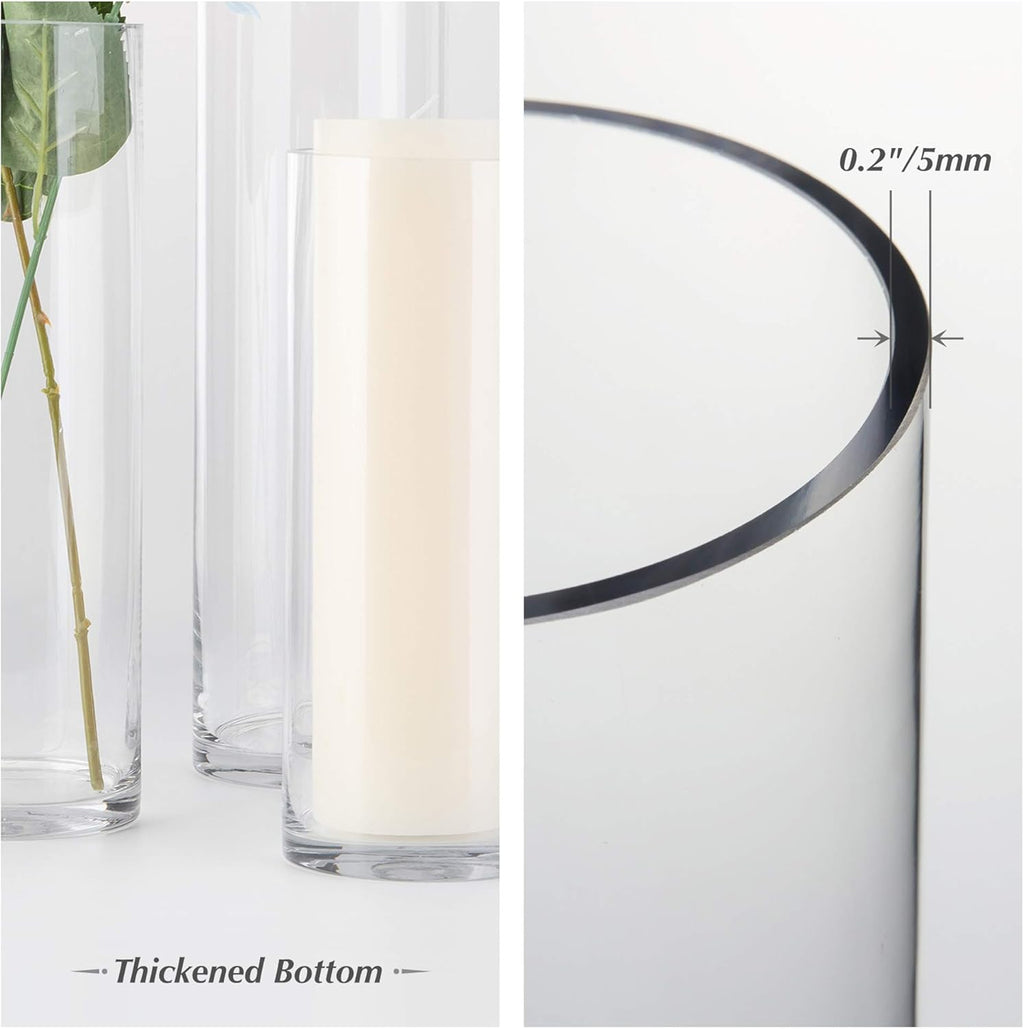 WGVI Quality Thick Clear Cylinder Glass Vase, 3" W x 5" H, Floral Container, Glass Candle Holder, Flower Vases, Wedding Centerpiece, Table Top Home Décor Accent, in Bulk Wholesale, 12 Pieces