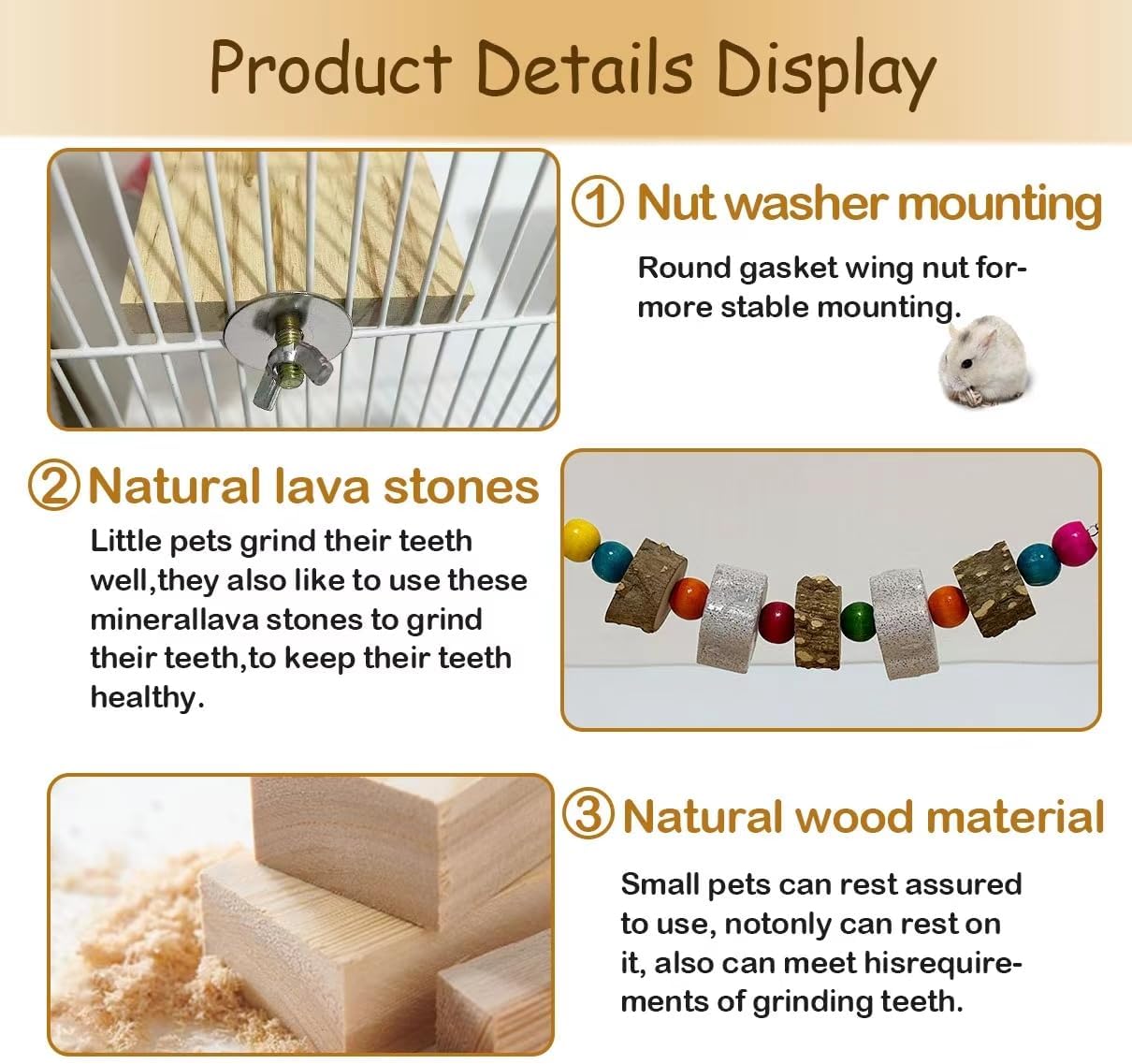 7 Pcs Chinchilla Ledges Wood Sets, Hamster Wooden Stand Platform with Lava Ledge Blocks Chew Toys Small Animal Cage Accessories for Rat Gerbil Guinea Pig Parrot Chipmunk Squirrel Mouse