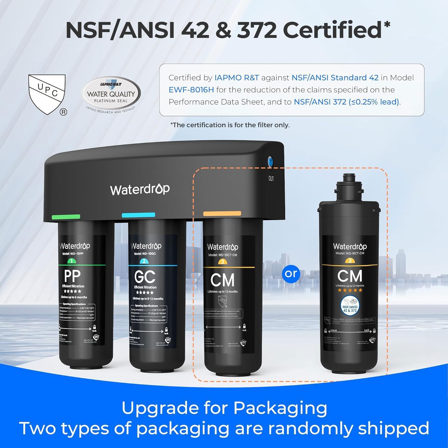 Waterdrop TSB-CM Under Sink Water Filter System Reduce Chloramine for CA, FL and Washington, D.C., NSF/ANSI 42 Certified Element, Reduces Chloramine, Chlorine, with Brushed Nickel Faucet