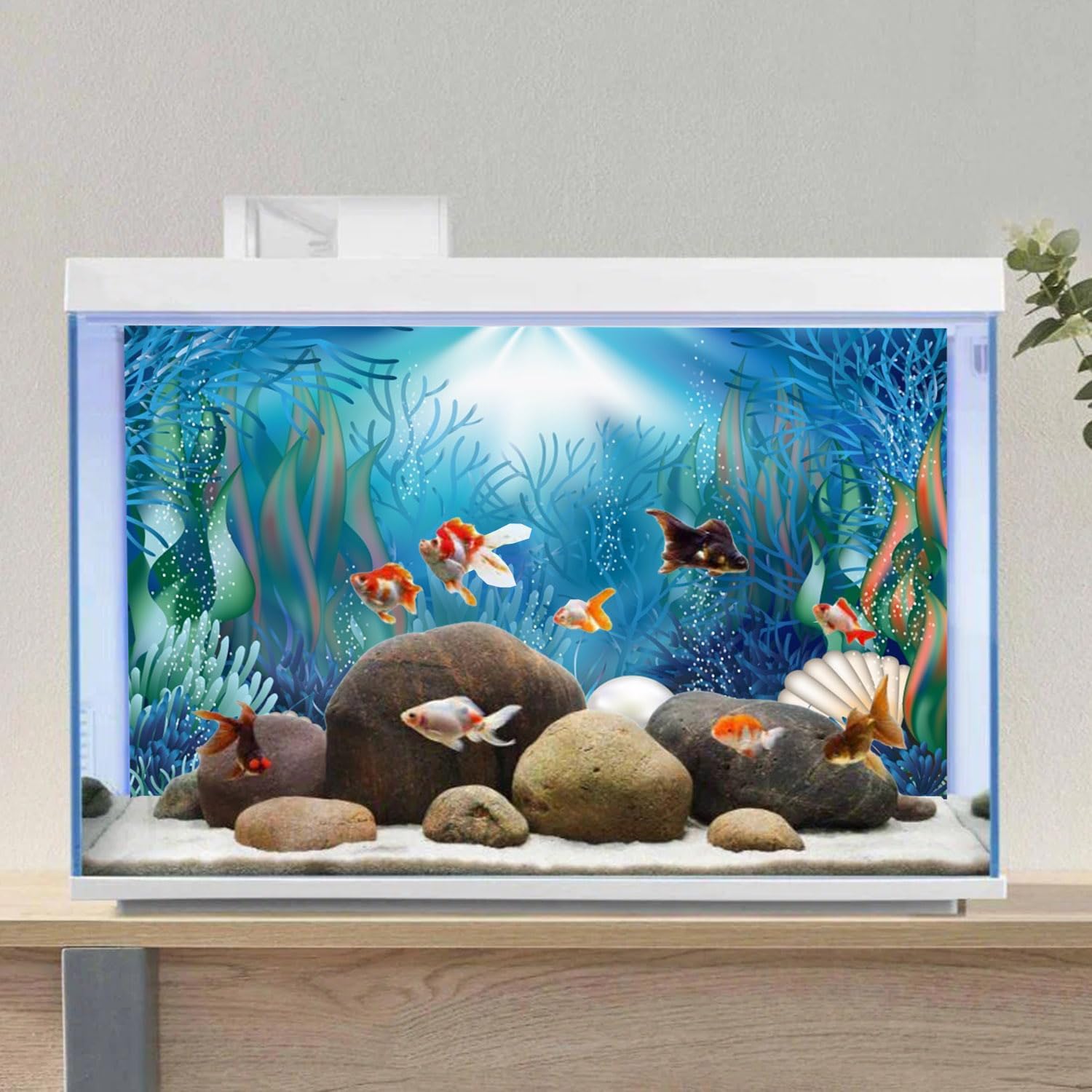 AWERT Vinyl 24x16 inches Underwater World Aquarium Background Aquatic Plants Coral Pearls Fish Tank Background Tropical Terrarium Background
