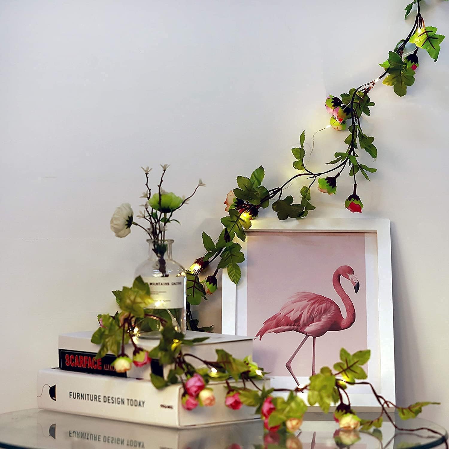 Artificial Rose Flower Vine String Lights,20 LED 2 Meter 6 ft Battery Operated Rose Flowers Ivy Garland Fairy Lights for Wedding Birthday Garden Party Gifts Decorations