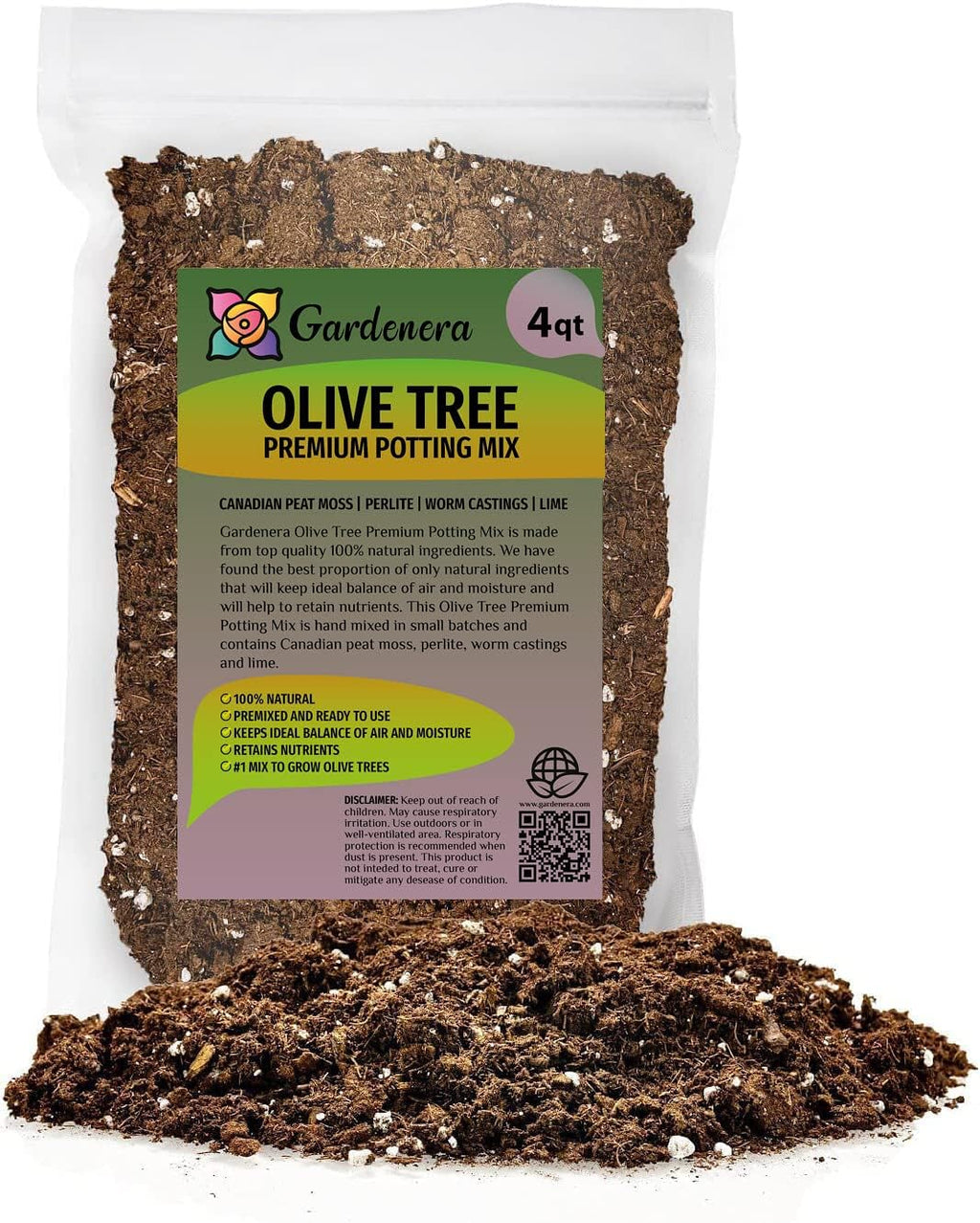 Gardenera Olive Tree Premium Potting Mix - Create a Mediterranean Paradise in Your Backyard - 4 Quart