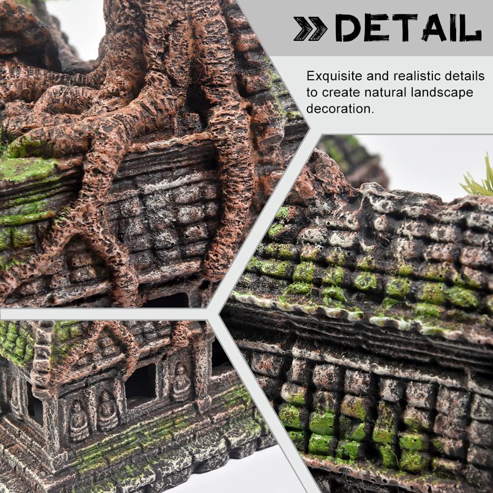 Aquarium Decorations Large Fish Tank Ornament Reptile House Shelter Decor Aquarium Hides with Betta Cave Temple Ruins Tree House Aquarium Landscape Decoration