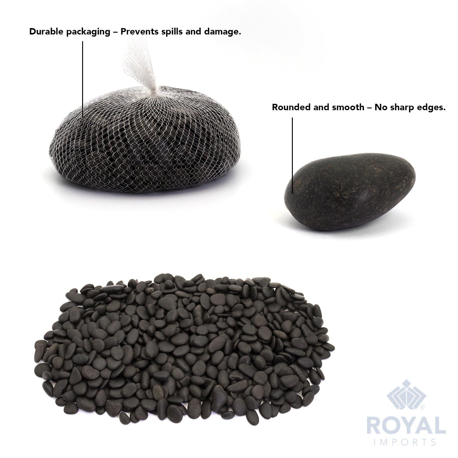Royal Imports 2LBS River Rocks Decorative Ornamental Pebbles, Garden Landscaping Stones, Gravel Filler for Plants, Vases, Succulents, Home Decor, Aquariums, Crafting, Animal Habitat - Small Black