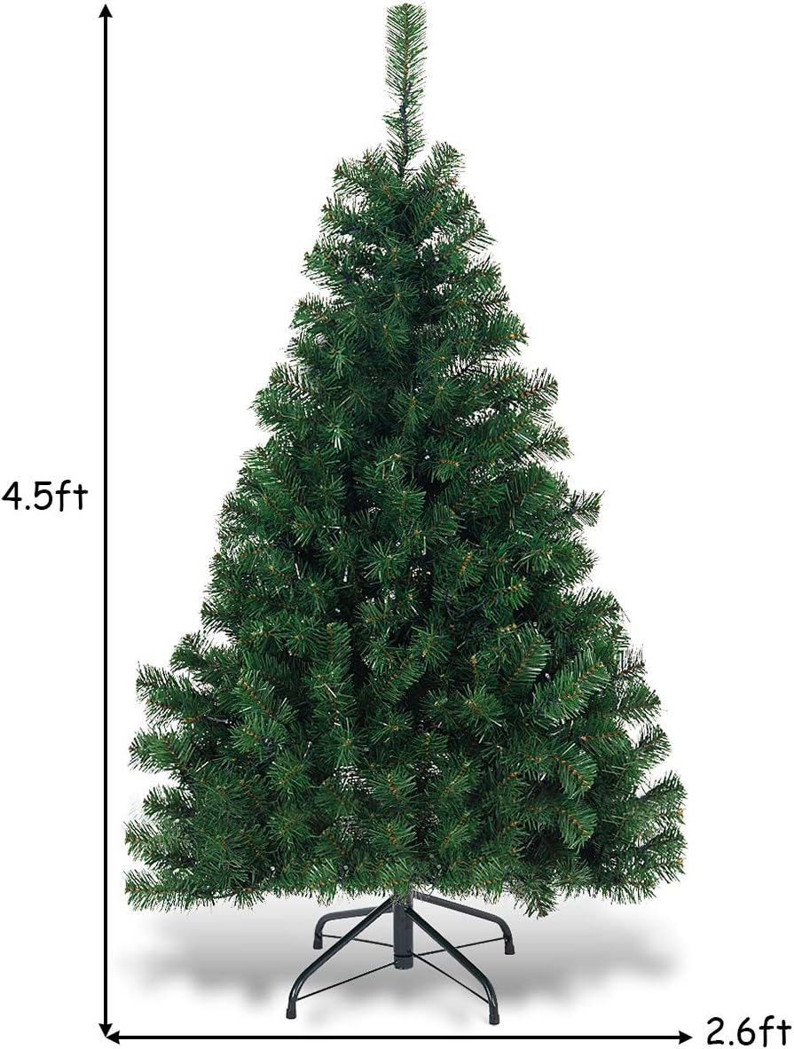 Goplus 4.5ft Pre-Lit Artificial Christmas Tree, Premium Spruce Hinged Xmas Tree with 200 LED Lights, Solid Metal Stand, UL-Certified Transformer, for Home Office Indoor Decor