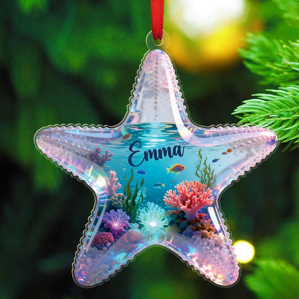 Starfish Xmas Shape Acrylic Ornament Hanging, Personalized Starfish Lover Christmas Ornament 2025 with Name, Starfishes Xmas Decor, Gift for Marine Biologist, Custom Name Sea Animal Ornaments