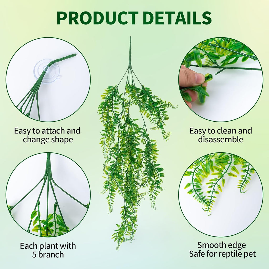 COMSUN 9 PCS Bearded Dragon Tank Accessories, Plastic Reptile Plants, Flexible Vine Jungle Climb with Leaves, Polyester Bearded Dragon Hammocks, Background Decoration for Gecko Chameleon Snake Lizard