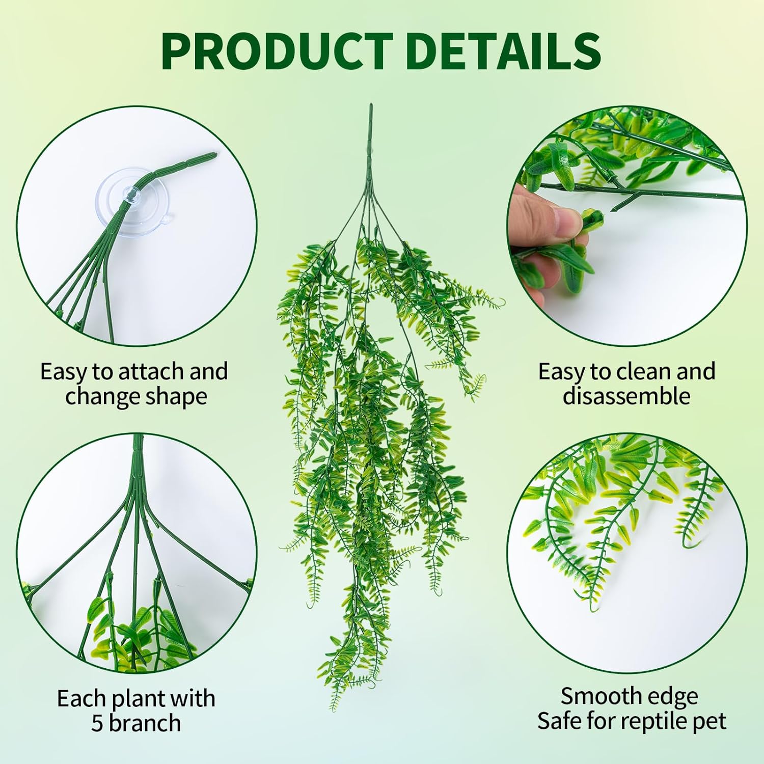 COMSUN 9 PCS Bearded Dragon Tank Accessories, Plastic Reptile Plants, Flexible Vine Jungle Climb with Leaves, Polyester Bearded Dragon Hammocks, Background Decoration for Gecko Chameleon Snake Lizard