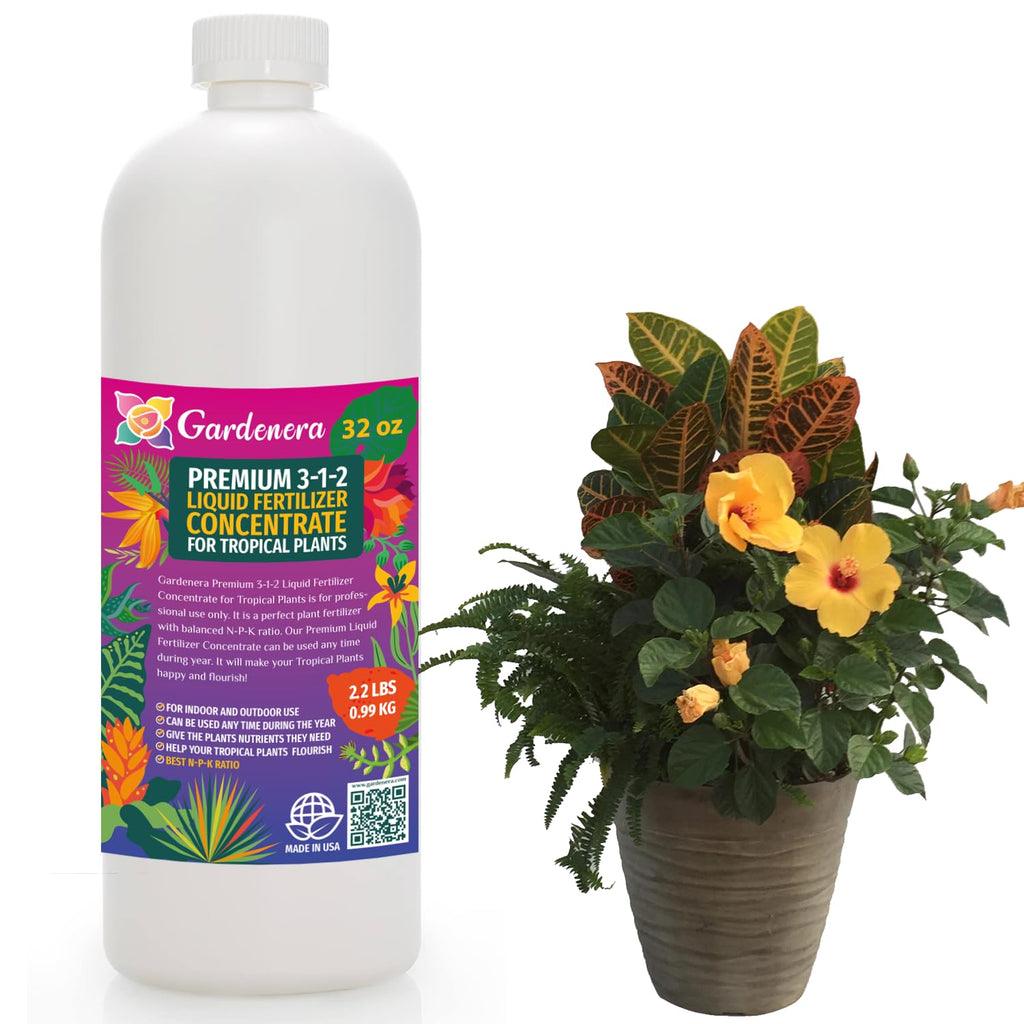 Gardenera Premium Liquid Tropical Plant Fertilizer - 3-1-2 Concentrate for Indoor Plants and Flowers - Organic Plant Food - 32oz
