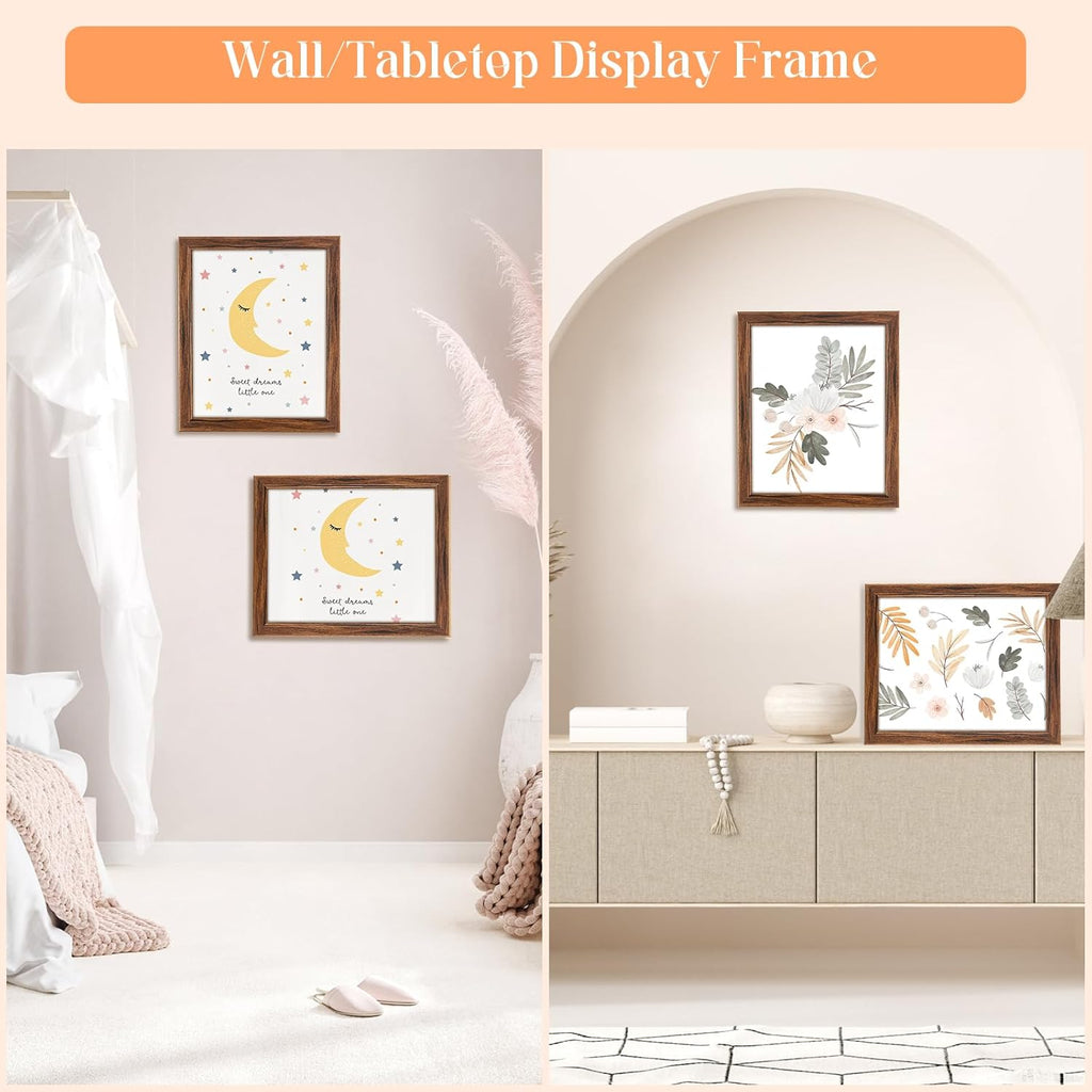 10x11 Wood Frame Brown, Natural Wooden 11x10in Picture Frames, Modern Golden 10 x 11inch Gallery Photo Pic Frame with HD Plexiglass, Horizontal Vertical Wall Mounting Tabletop Display 1Pcs