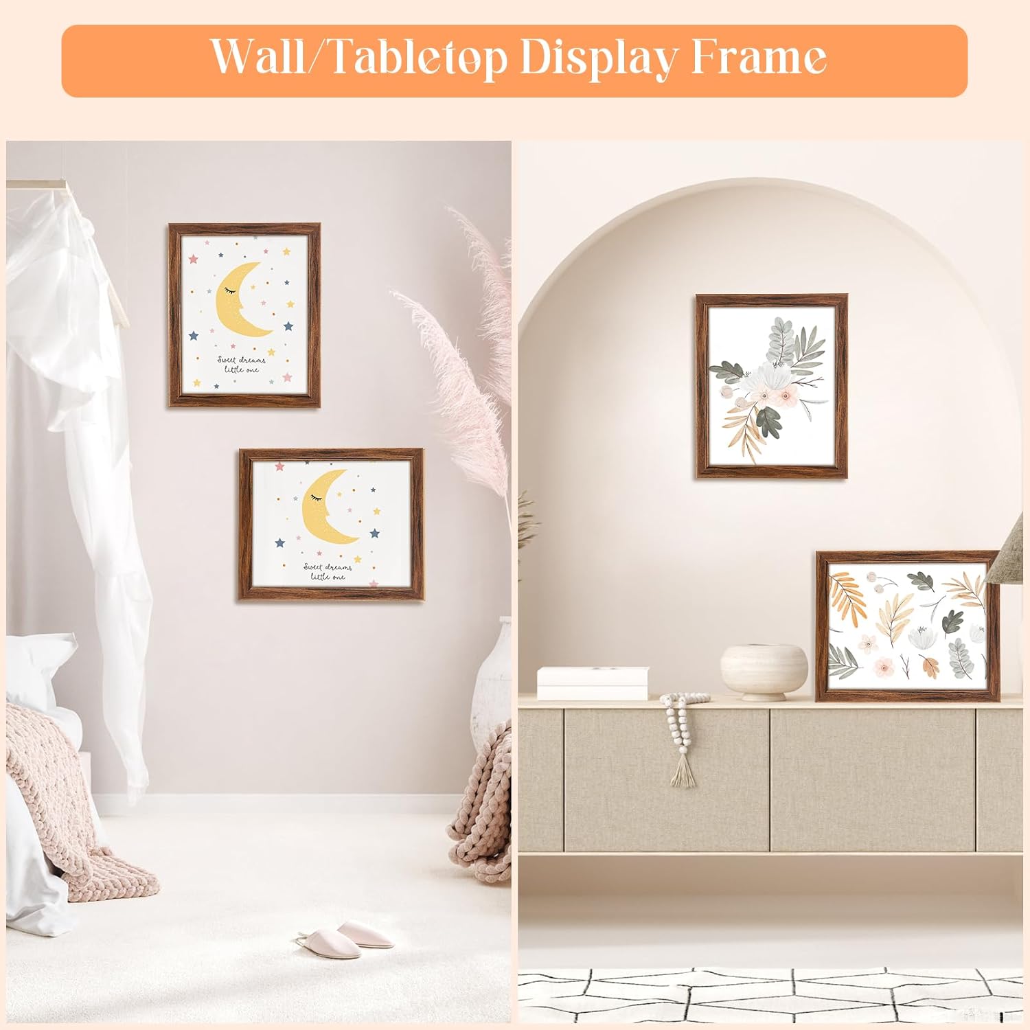 9x11 Wood Frame Brown, Natural Wooden 11x9in Picture Frames, Modern Golden 9 x 11inch Gallery Photo Pic Frame with HD Plexiglass, Horizontal Vertical Wall Mounting Tabletop Display 1Pcs