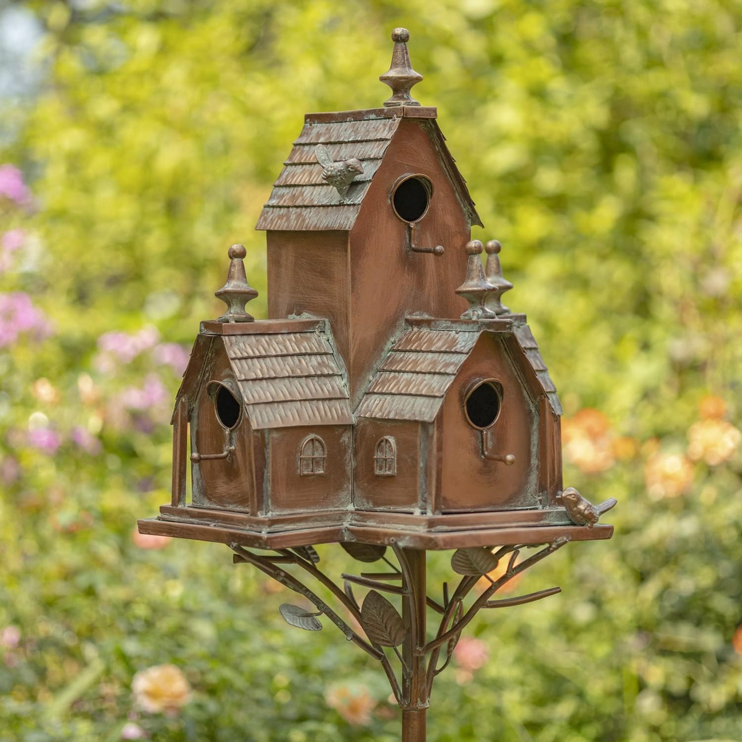 Zaer Ltd. Large Copper Colored Multi-Birdhouse Stakes, Room for 5 Bird Families in Each (XL Country Farm Home Colorado)