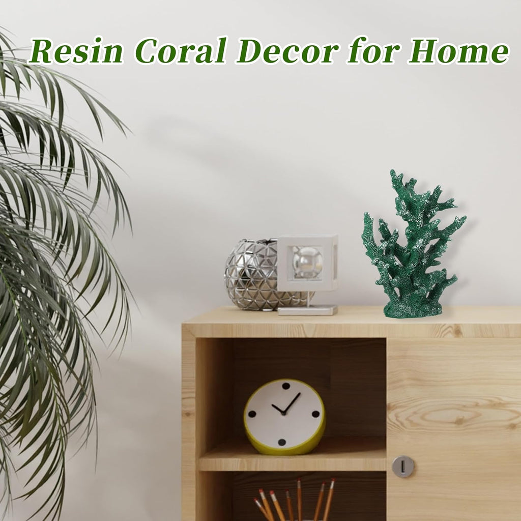 Artificial Coral Decor for Aquarium, Resin Ornaments and Statue Home Decor, 7.48"x2.36"x9.45", Green