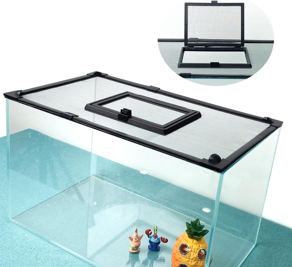 Magnetic Fish Tank Cover with Feeding Window Dark Grey Frame Grey Fiberglass Mesh, DIY Magnetic Fish Tank Lid 39"x19"(100x50CM), Preventing Fish from Jumping Out The Size can be Adjusted Smaller