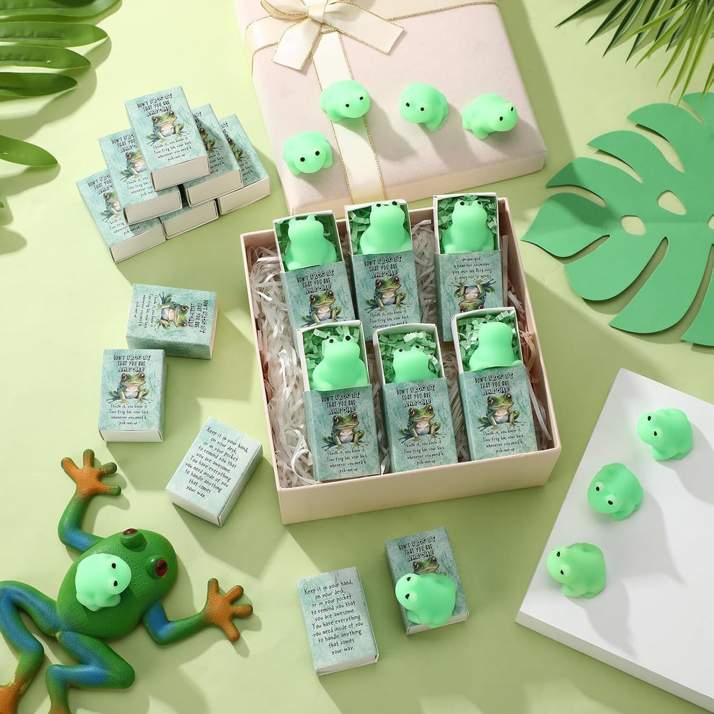 Wettarn 24 Sets Appreciation Gifts Frog Stress Balls with Support Gift Boxes You Are Awesome Positive Party Favors for Employee Coworker Friend Office Stress Relief Toys Desk Decor