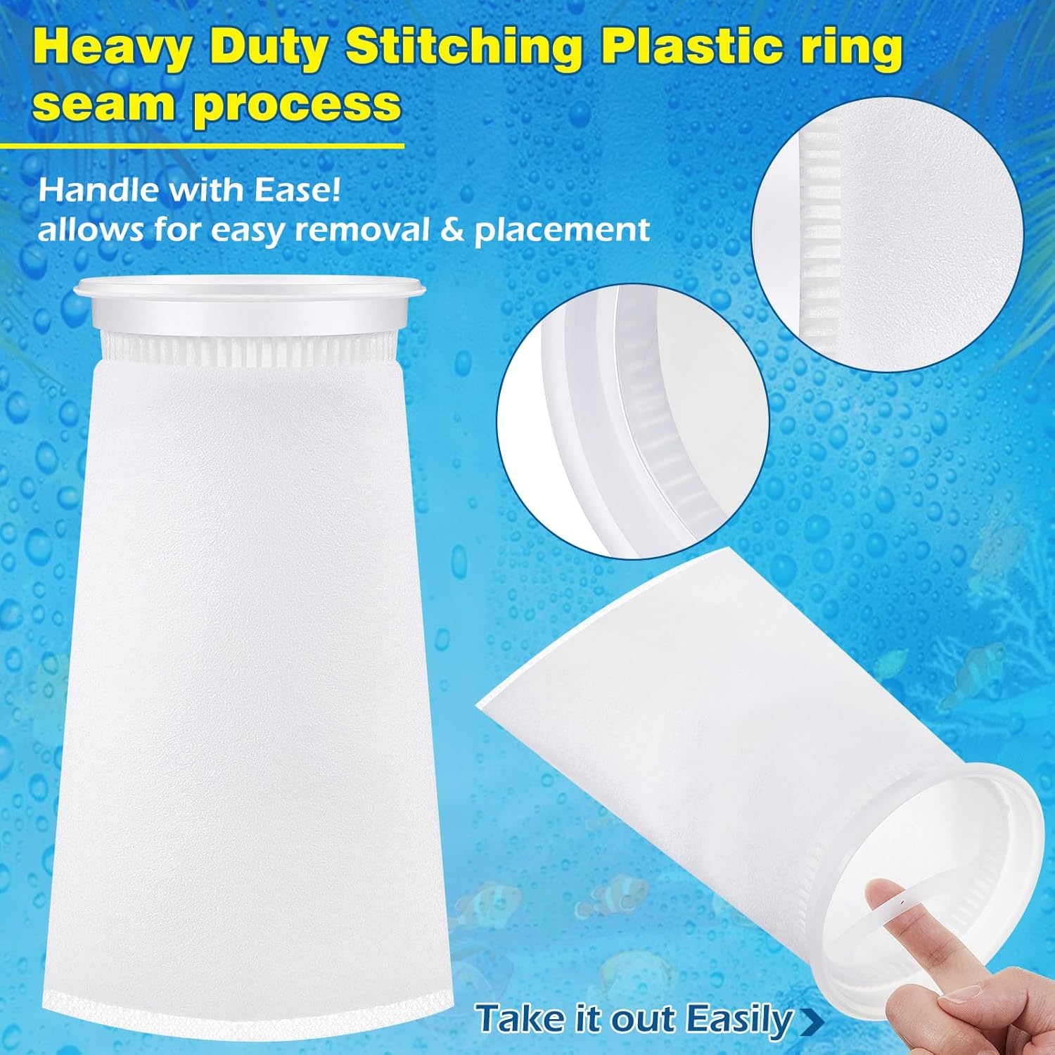 Jecery 16 Pack 4 Inch Ring Filter Socks 200 μm Aquarium Filter Bags Aquarium Socks for Tank Sump Saltwater Freshwater(9.5 × 4 inches)
