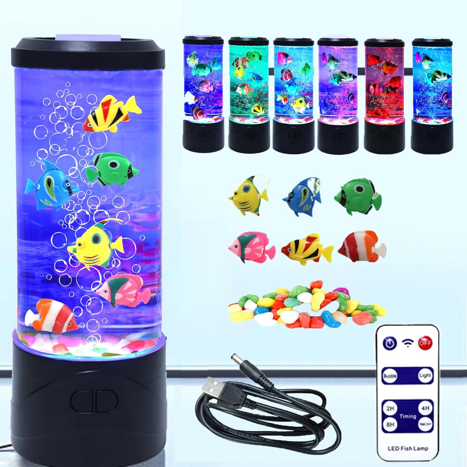 Bubble Fish Lamp Electric Fish Tank Table Lamp Fake Aquarium with Color LED Changing Light Gift for Kids Men Women Home Deco for Room Mood Light for Relax