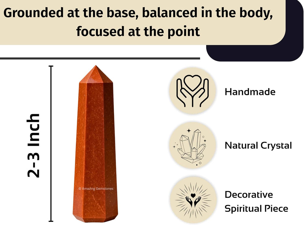 Amazing Gemstone Red Jasper Crystal Towers - Natural Healing Crystal Point Obelisk for Reiki Healing and Crystal Grid (2 Inch to 3 Inch)