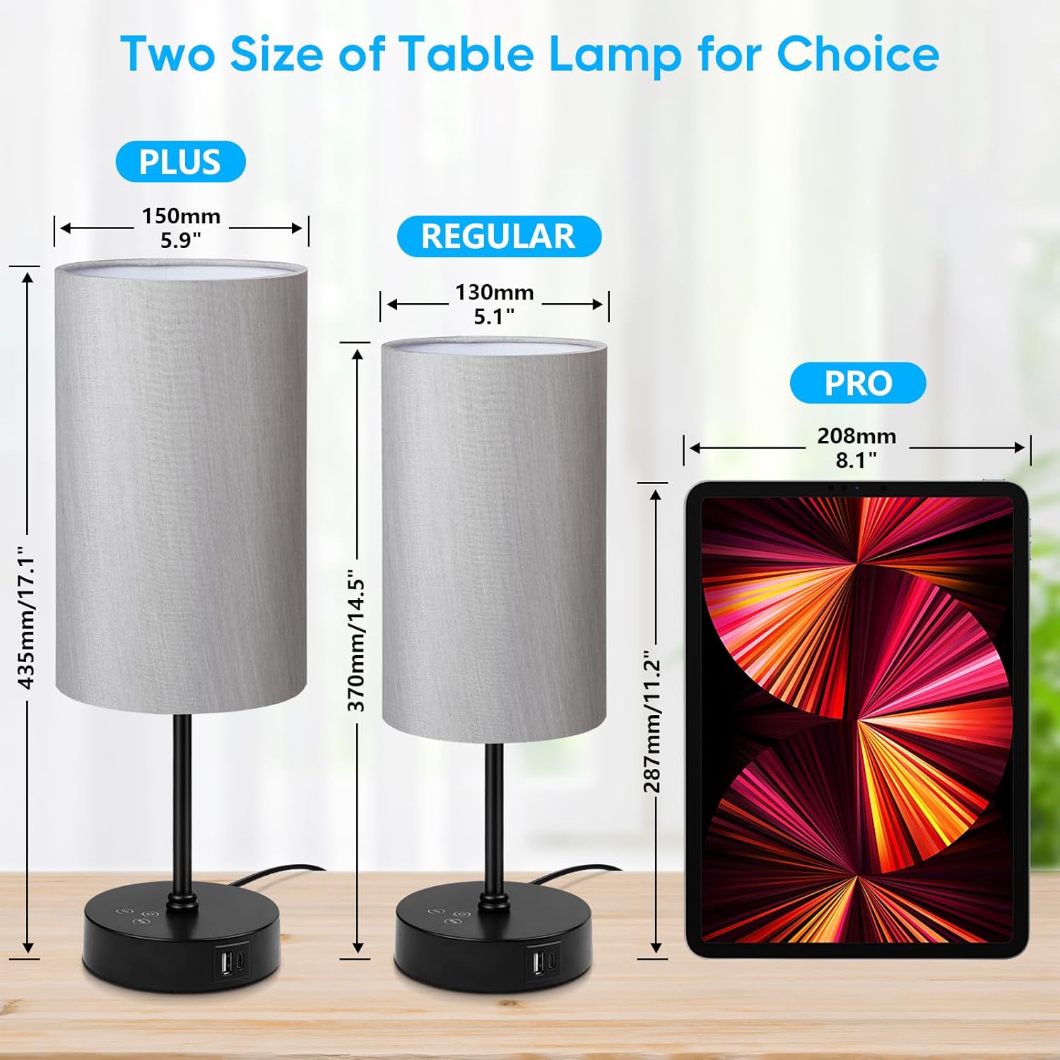 Unicozin 17Inch Table Lamp, 3 CCT 3000K/4500K/6500K & RGB Color Changing, Stepless Dimmable Bedside Lamp for Reading, Ambience Nightstand Light for Home Decor Party, Grey Shade