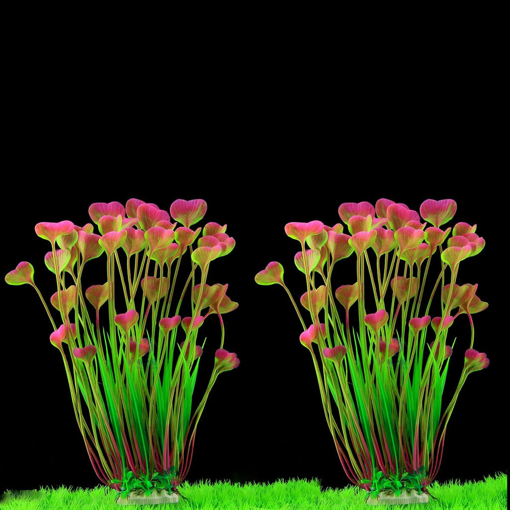 Maxmoral 2PCS 16 Inch Aquarium Artificial Plastic Plant Decorations Ceramic Base Fish Tank Scenery Crafts Pet Supplies