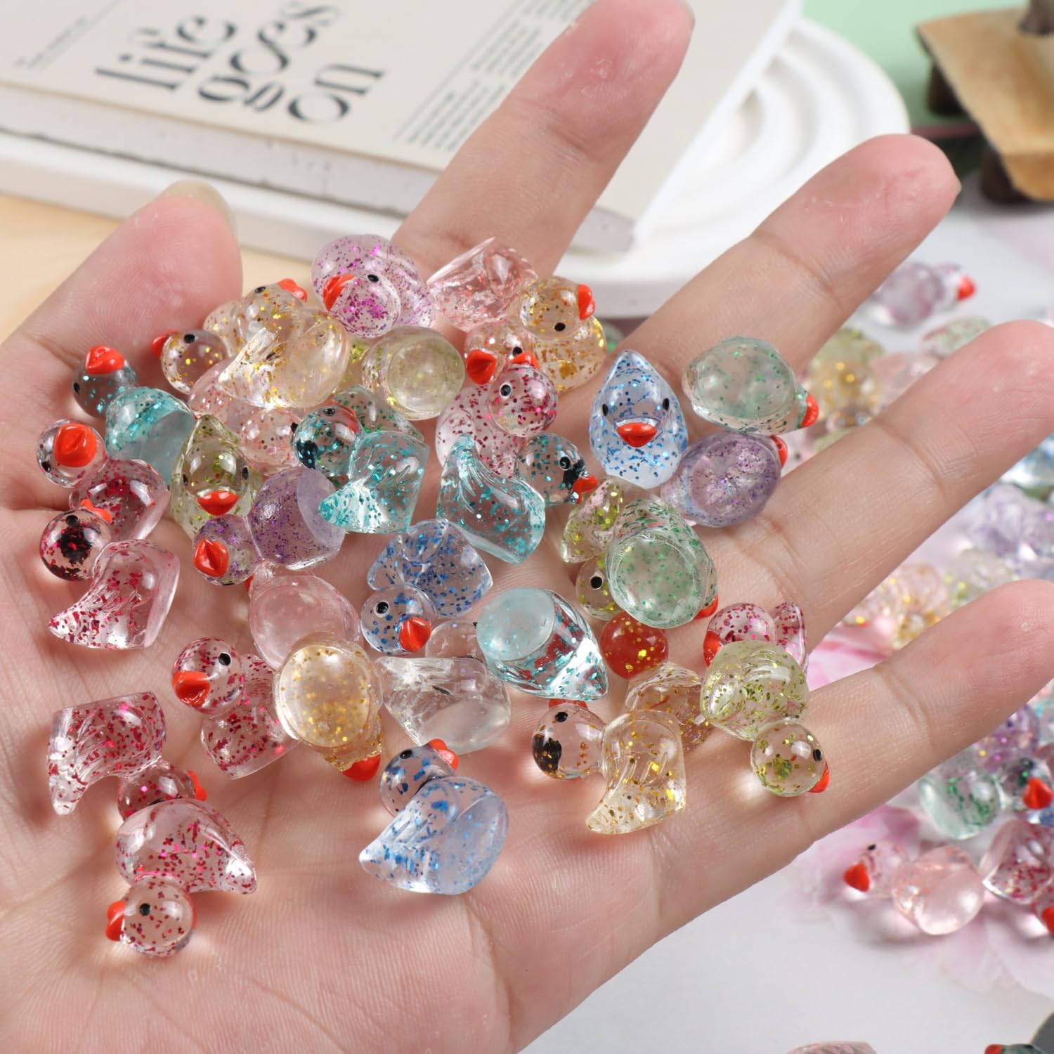 80 Pcs Mini Resin Ducks,10 Colors Sequin Miniature Ducks for DIY Projects Garden Dollhouse Aquarium Home Birthday Craft Party