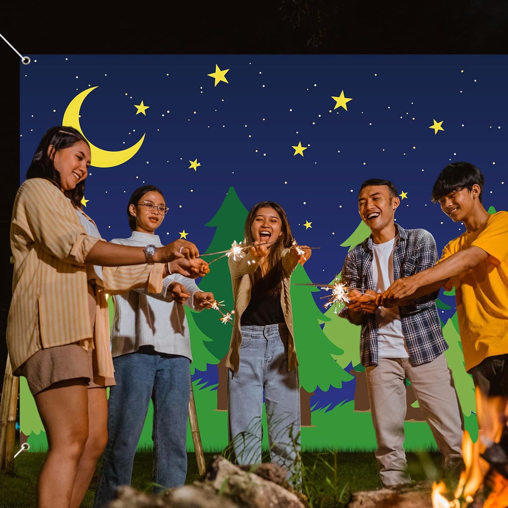 6 x 8 ft Enchanted Forest Camping Backdrop Scene Camping Background Supplies Forest Night Scene Photography Background for Theme Party Photo Banner Decoration