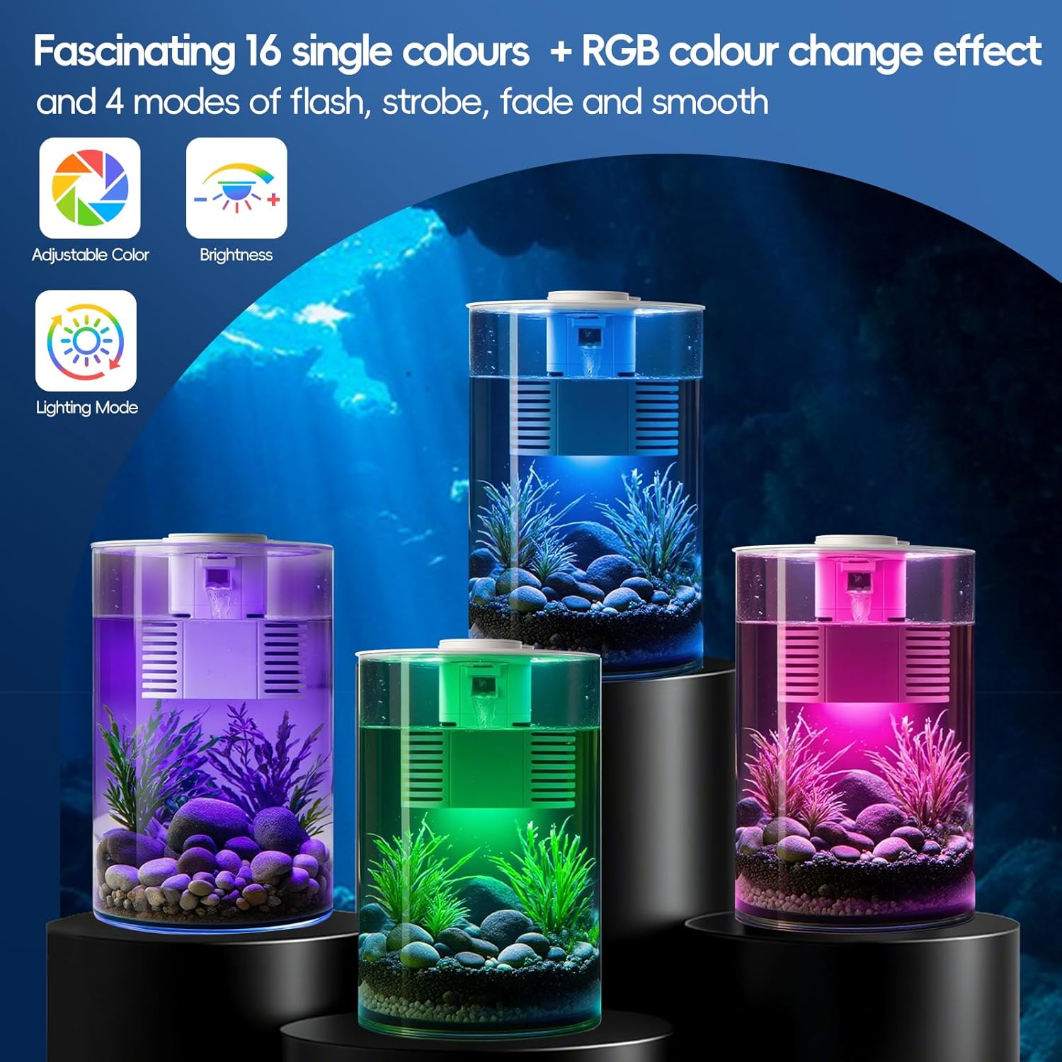 Smart Aquarium Fish Tank with Filter and Light (17 Color Choices), 3 Gallon Aquarium Starter kit, Self Cleaning Fish Tanks, 360 View Aquarium for Small Fish,Kids, Home, Office & Gifts