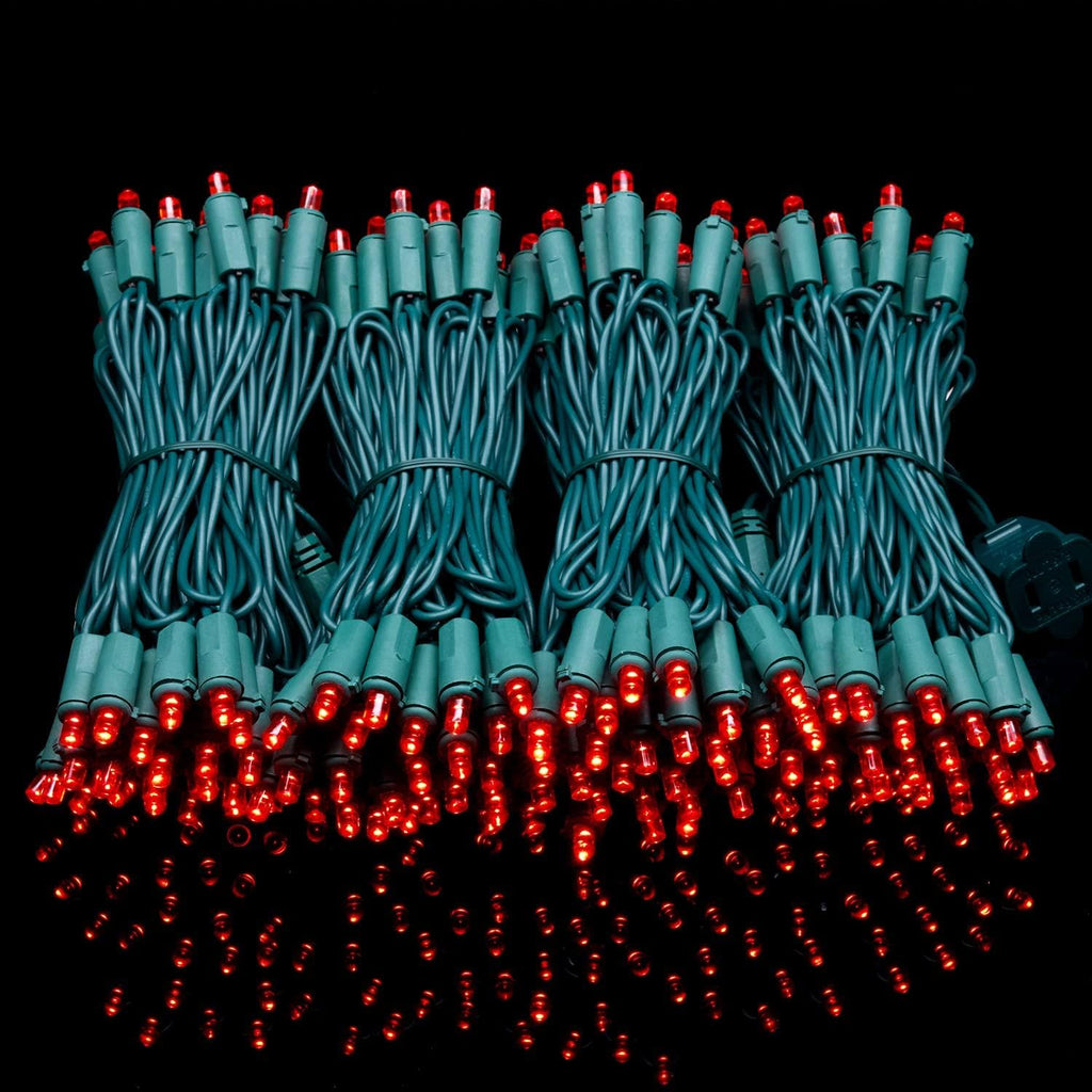 YULETIME 200 Red Wide Angle LED Christmas Lights, 66 Feet Green Wire UL Certified 5mm Holiday String Light Set (Red)