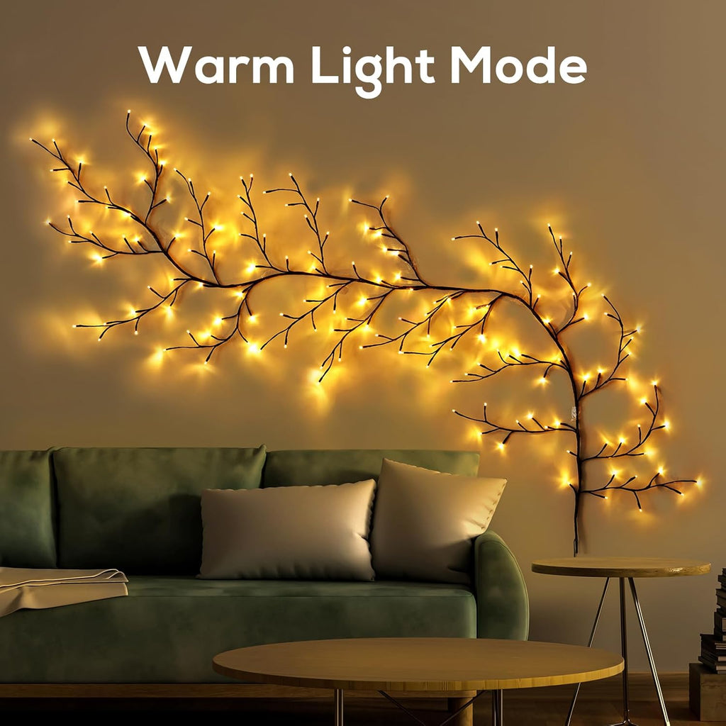 Enchanted Willow Vine Lights for Home Decor with 160LEDs, 8.2FT Voice-Activated Wall Decoration Light, Support Warm and Color Light Mode Switch, Ideal for Christmas, Wedding, Party Decor(Brown)(1PCS)