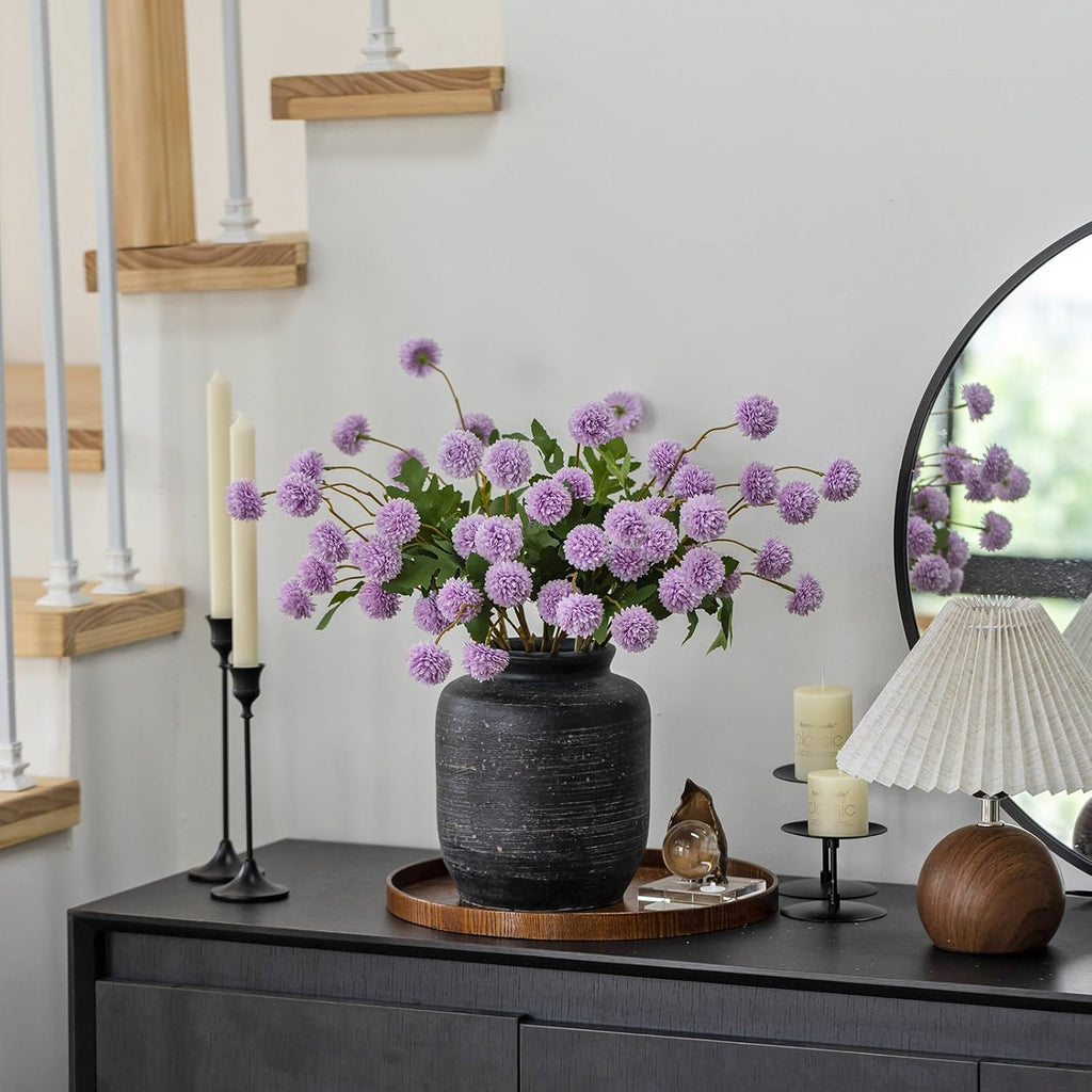 mizii 6Pcs Purple Fake Silk Pompon Mum Artificial Flowers Bulk Small Faux Chrysanthemums with Stems Realistic Floral Decorations for Wedding DIY Bouquet Centerpieces Shower Vase Home Decor (Purple)