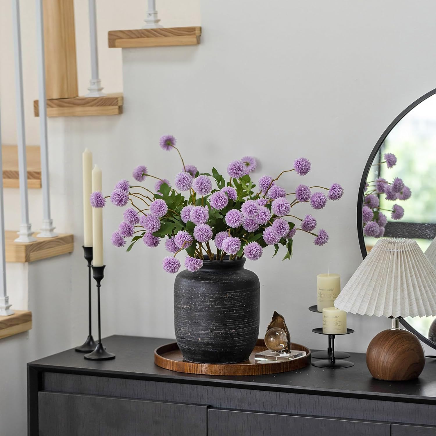 mizii 6Pcs Purple Fake Silk Pompon Mum Artificial Flowers Bulk Small Faux Chrysanthemums with Stems Realistic Floral Decorations for Wedding DIY Bouquet Centerpieces Shower Vase Home Decor (Purple)