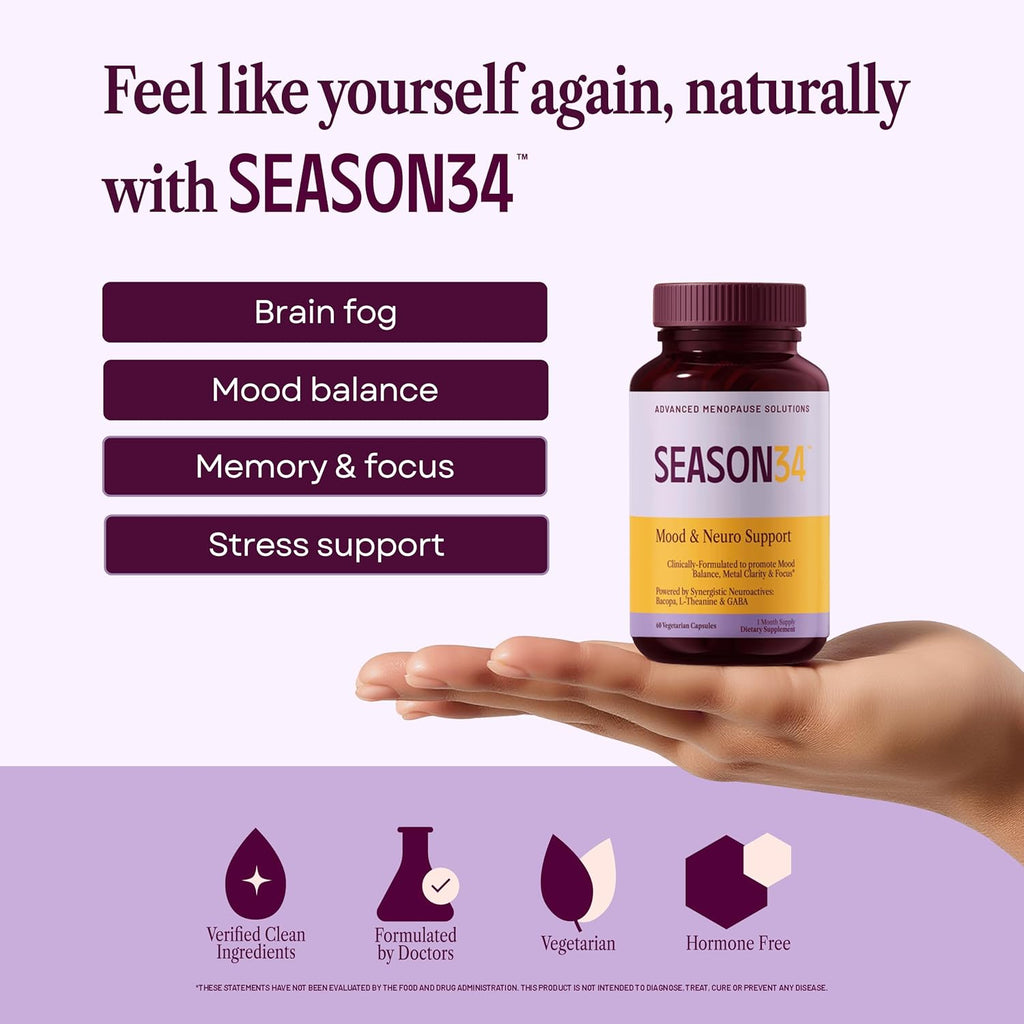 Mood & Neuro Support for Women | Bacopa, L-Theanine, GABA & Ashwagandha for Stress, Focus, Memory & Emotional Balance for Menopause, Doctor-Formulated, Non-Hormonal 60 Capsules 1 Month Supply