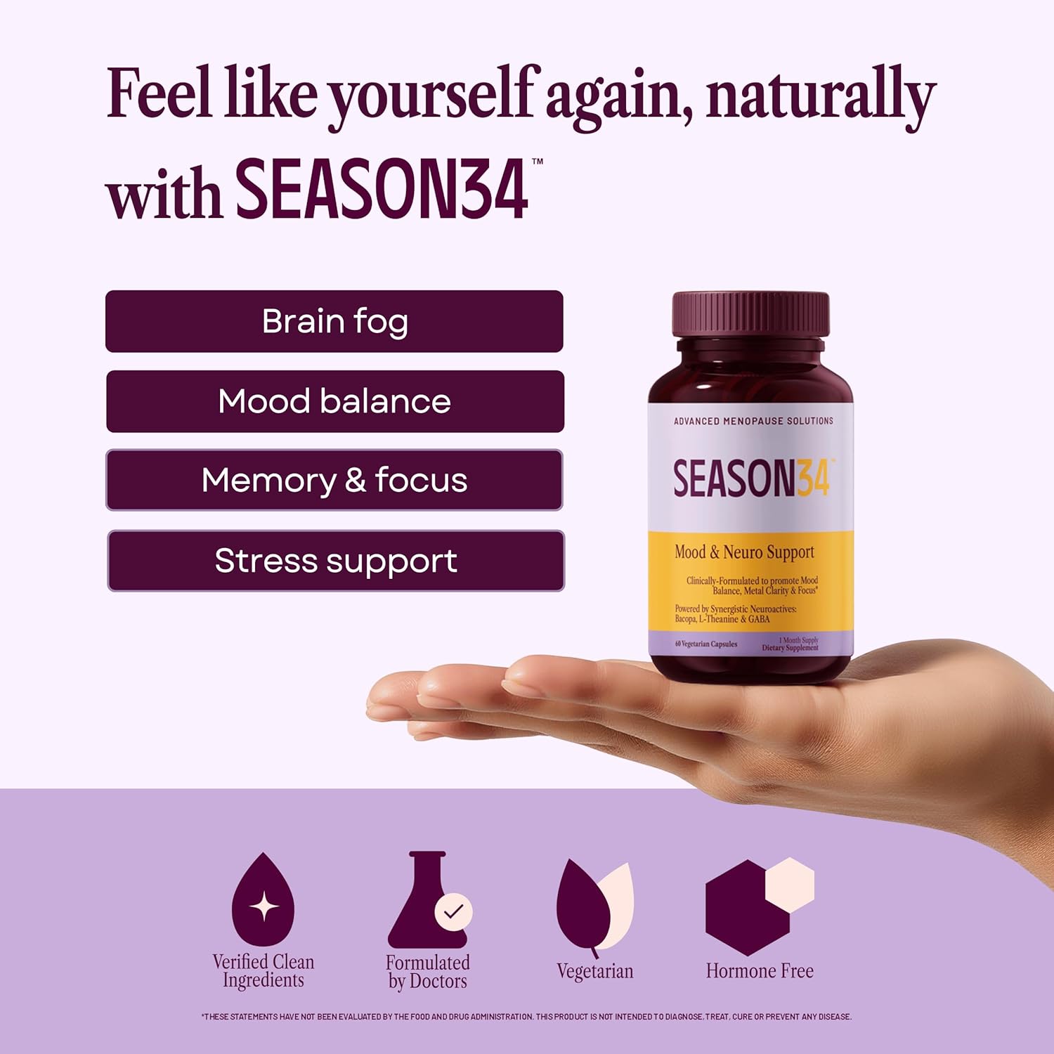 Mood & Neuro Support for Women | Bacopa, L-Theanine, GABA & Ashwagandha for Stress, Focus, Memory & Emotional Balance for Menopause, Doctor-Formulated, Non-Hormonal 60 Capsules 1 Month Supply