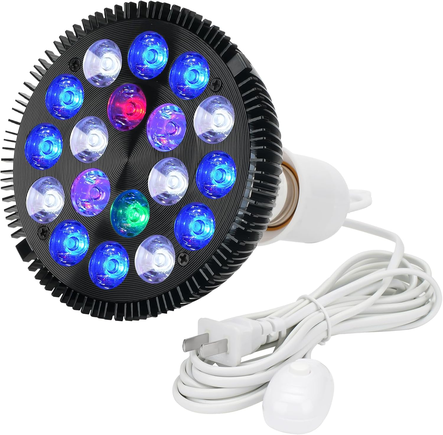 LED Aquarium Lights Bulb 18W Saltwater Fish Tank Light Full Spectrum Aquatic Plants Grow Lamp Refugium Light with UV Blue White Red Green LEDs Reef Lights for Coral Marine Algae Turtle Habitat