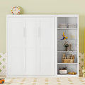 MERITLINE Queen Murphy Bed with Storage Bookcase Shelves,Wood Folding White Murphy Wall Bed Cabinet with Storage Shelves for Adults