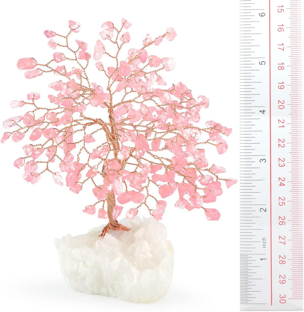 Gemstone Crystal Tree of Life,Natural Rose Quartz Clear Quartz Cluster Base,Healing Crystal Positive Energy Bonsai Feng Shui Money Tree Home Decor for Luck and Wealth 5.5"-6.3"
