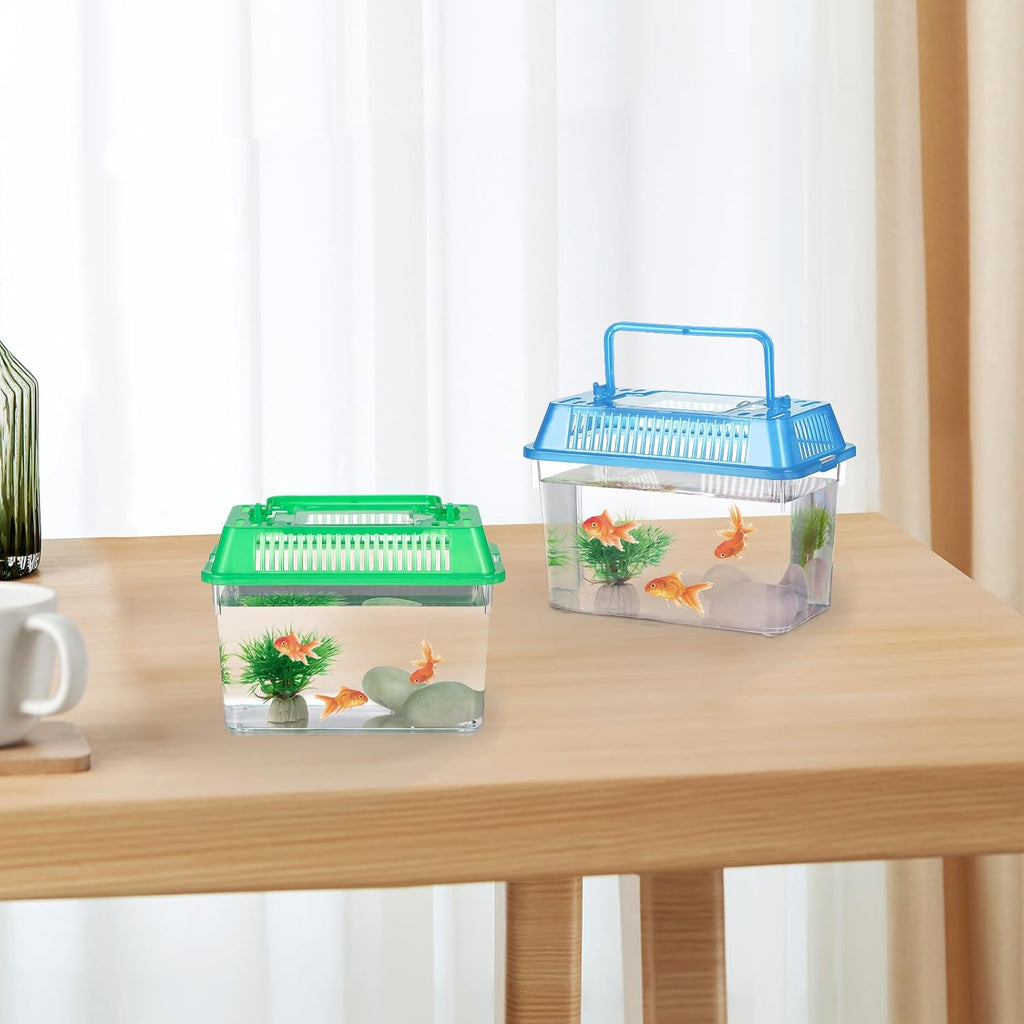 NOLITOY 4pcs Mini Portable Fish Tank: 3.7 * 5.9 * 4.3in Small Terrarium Critter Keeper for Fish Turtles Insects Hermit Crabs Bugs - Clear Reptile Enclosure Travel Carrier Box