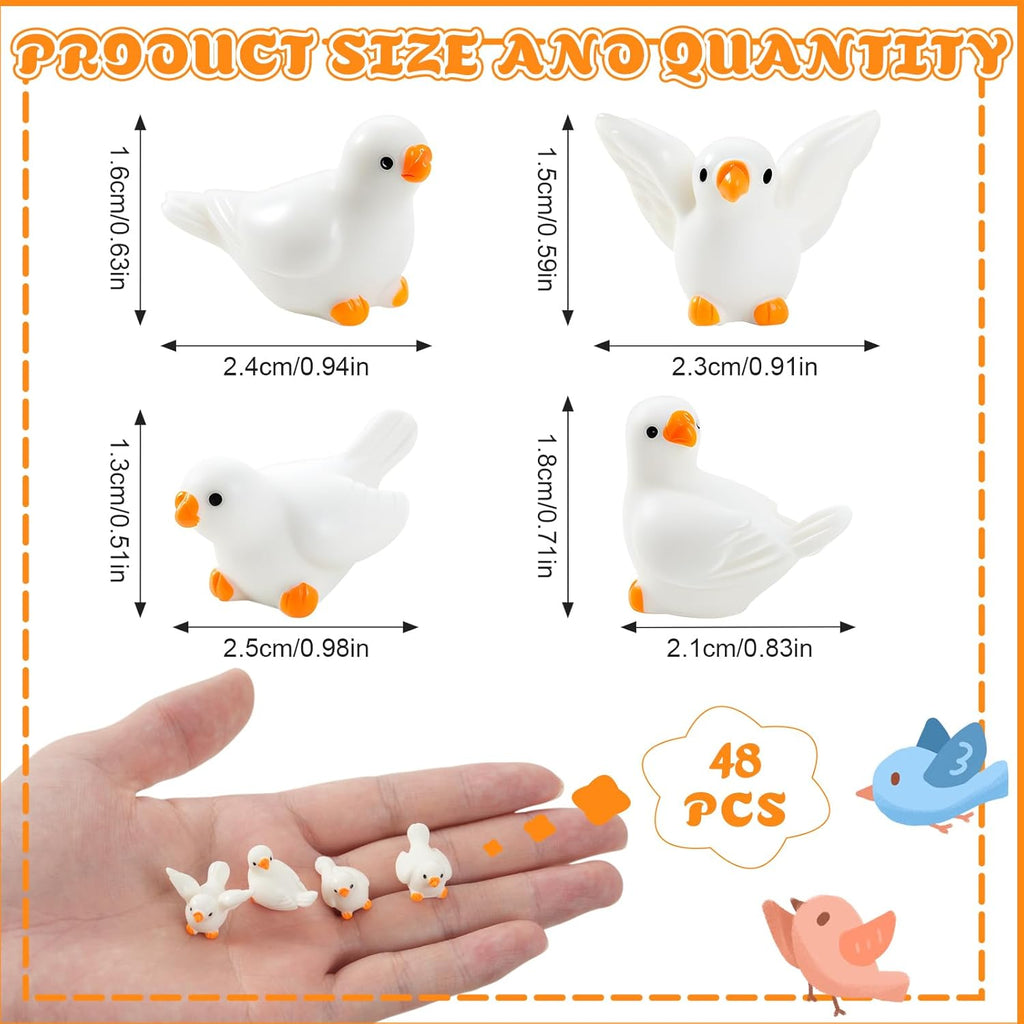 48 Pcs Mini Bird Figurine, 4 Styles Resin Miniature Birds for Crafts, Cute Doves Bird Statue for Dollhouse DIY Craft Garden Decor