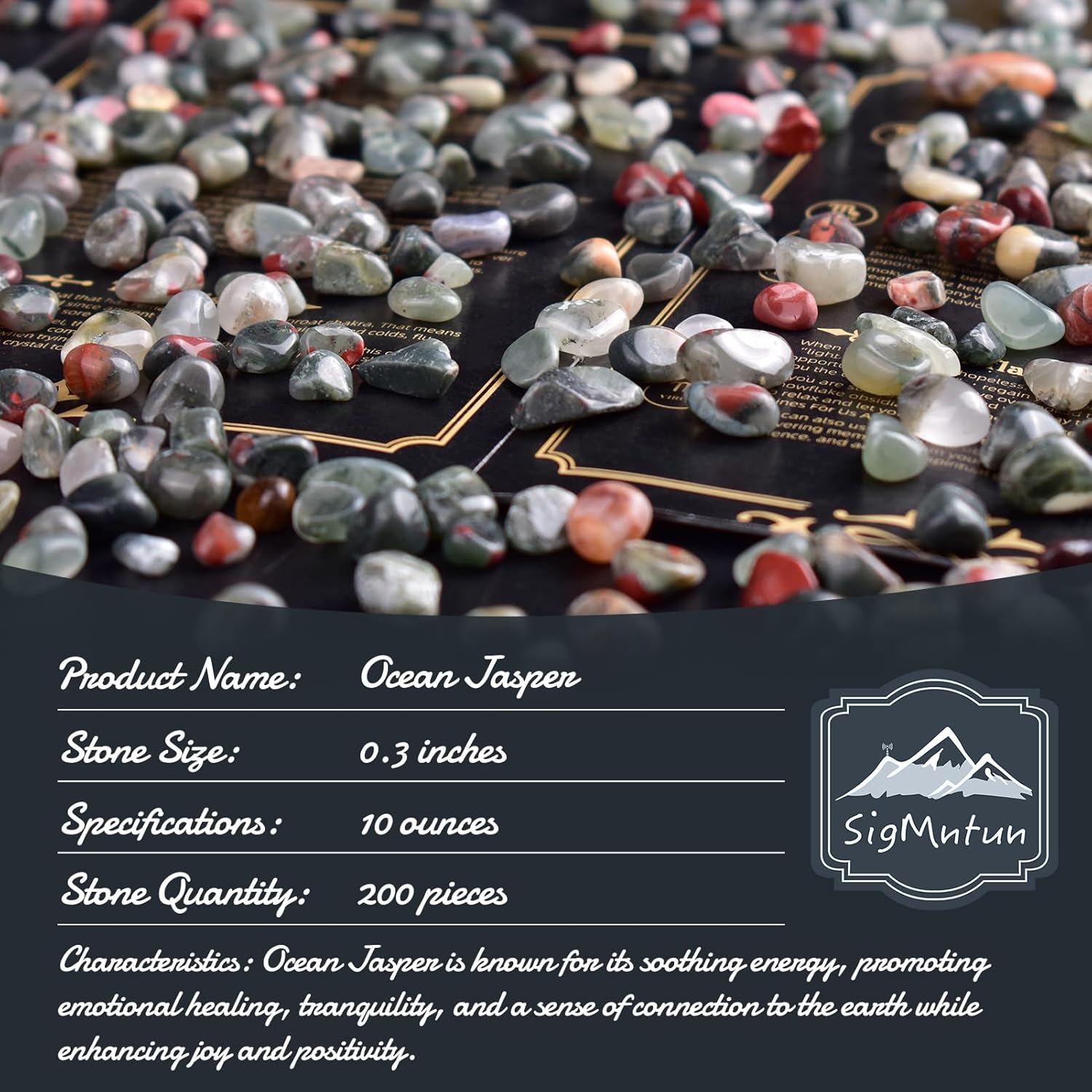 Polished Ocean Jasper Crystal Chips 200 Pcs - 0.3" 10 oz Tumbled Stone Chips Crushed Sea Glass Stones Healing Reiki Crystal Making Home Decoration,0.3" inches