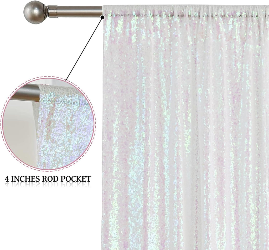 Sugargirl White Iridescent Sequin Backdrop Curtain 2 Panels 2FTx8FT Glitter White Iridescent Background Drapes Sparkle Photography Backdrop for Party Wedding Birthday Wall Decoration