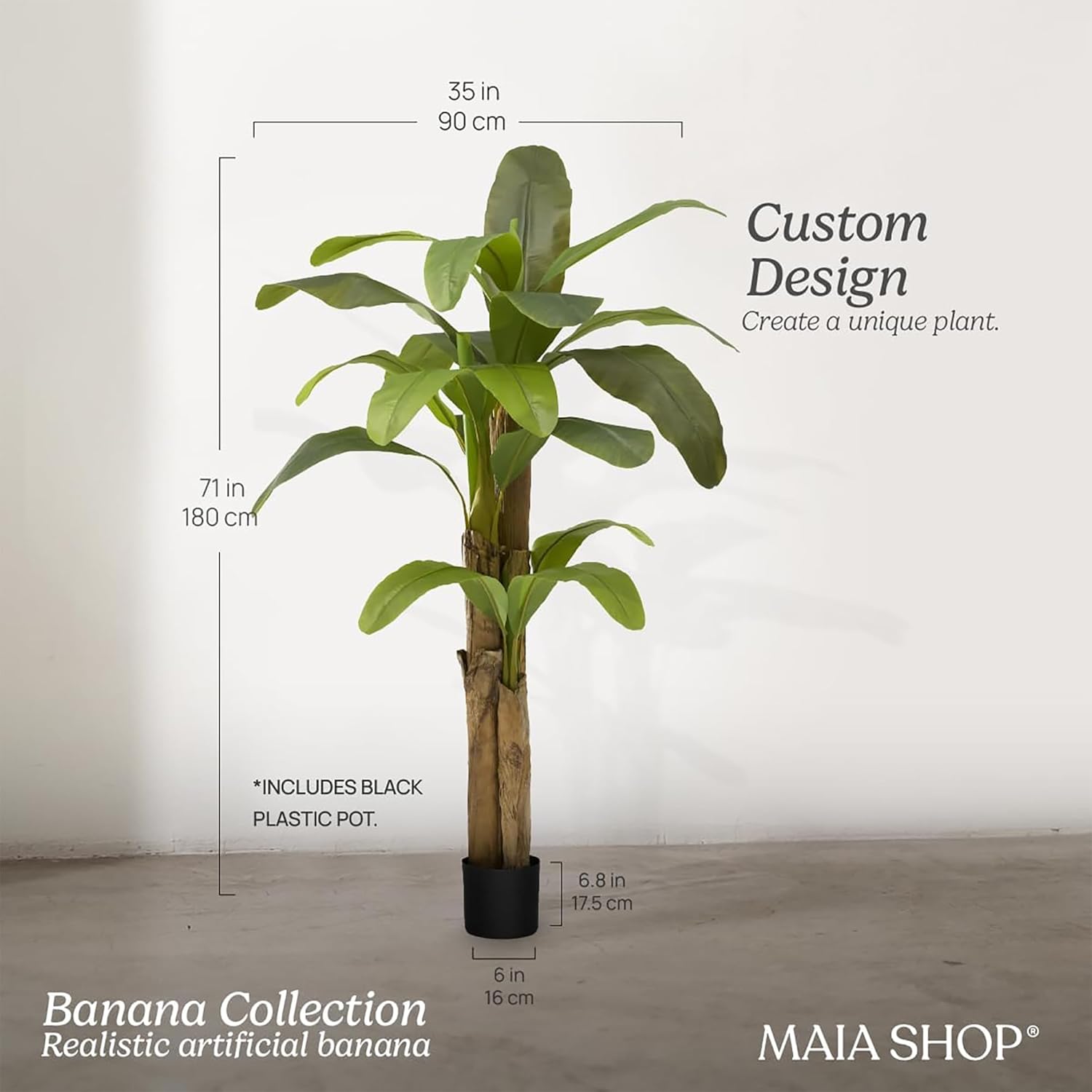 Maia Shop 6ft Artificial Banana Tree Plant for House, Apartment or Office – Realistic Fake Indoor Plants for Living Room, Kitchen, Bedroom, Entryway or Bathroom – Faux Greenery for Home Décor