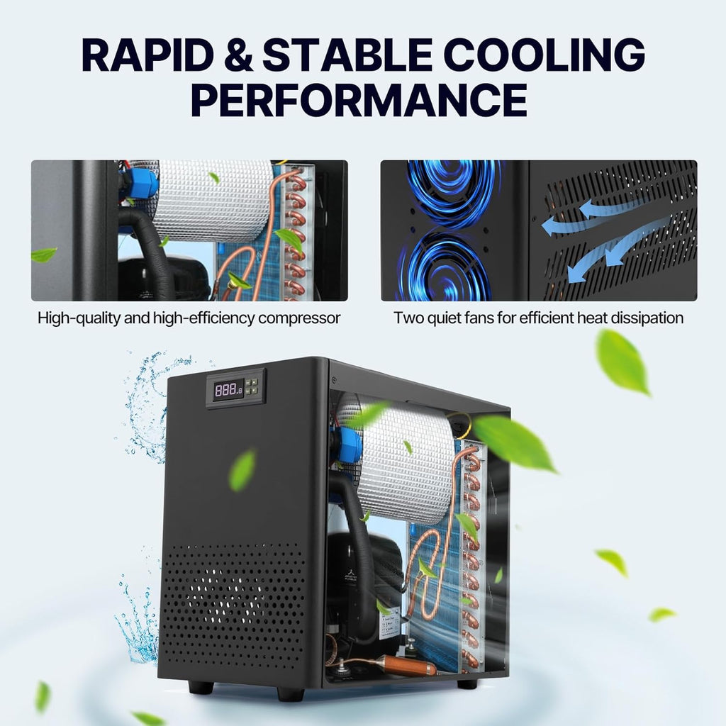 Aquarium Chiller 42 Gallon, 1/10 HP Aquarium Water Chiller Quiet Compressor Cooling System, Aquarium Cooler Chiller for Saltwater & Freshwater, Fish Tank, Axolotl, Coral, and Hydroponics