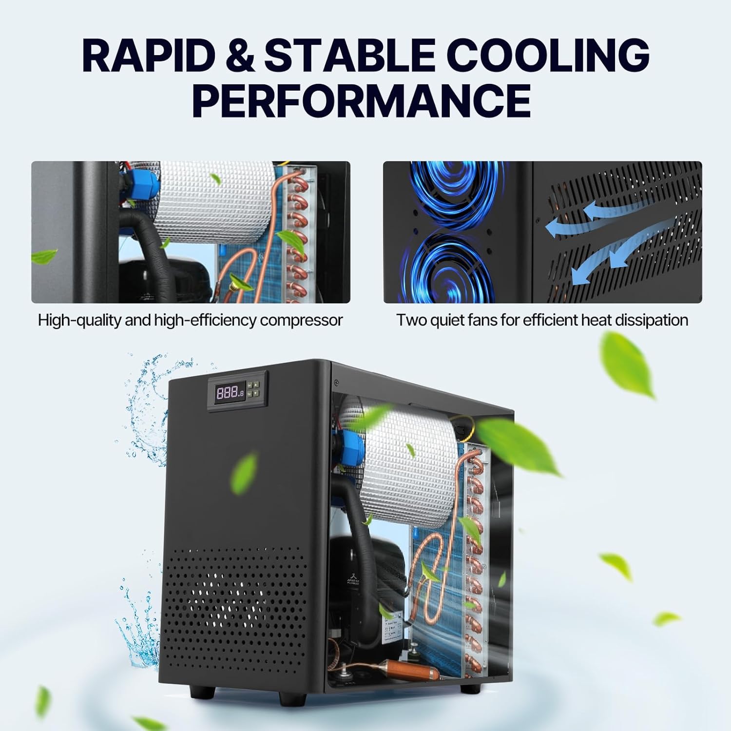 Aquarium Chiller 42 Gallon, 1/10 HP Aquarium Water Chiller Quiet Compressor Cooling System, Aquarium Cooler Chiller for Saltwater & Freshwater, Fish Tank, Axolotl, Coral, and Hydroponics